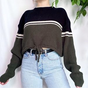 Vintage Re-Worked 90’s Retro Varsity Striped Crop Knit Sweater